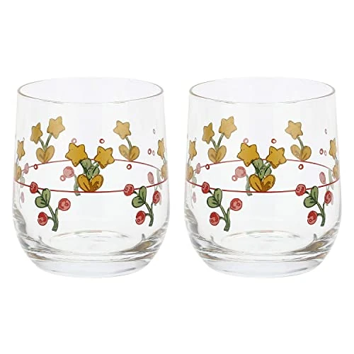 THUN, Set of 2 Decorated Glass Water Glasses, Sweet Christmas Range - Diameter 7.5 cm