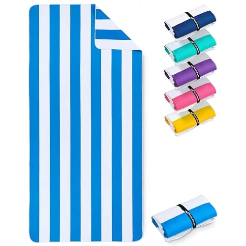 Oferta limitowana: Fit-Flip Ręcznik plażowy XXL — Ręcznik plażowe z mikrofibry duży i lekki — Ręcznik z mikrofibry z recyklingu — błękitny-biały paski 200x90cm z 114.99 zł na 114.99 zł (oszczędź 0.00%)