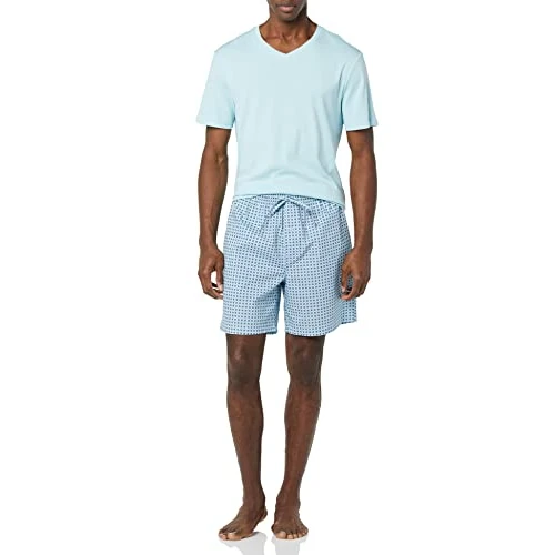 Offre limitée : Amazon Essentials Pyjama Avec Short en Popeline de Coton et T-shirt en Coton Homme, Bleu Clair Imprimé Géométrique, XL de 19.70 € à 19.70 € (0.00% de remise)