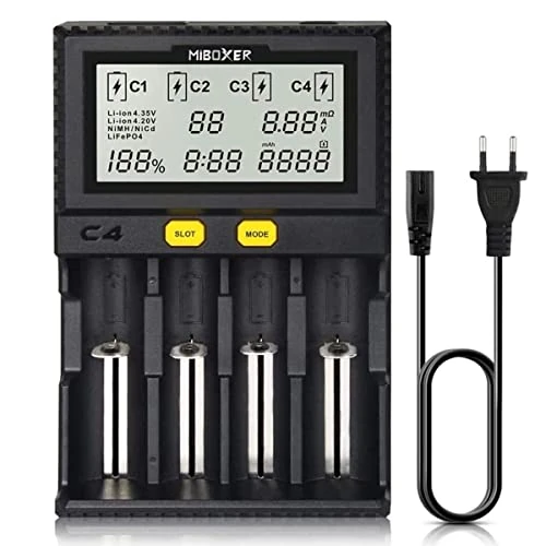 Oferta limitada: 18650 Cargador de Batería, MiBOXER Smart Cargador Universal de 4 Bahías, Pantalla LCD Automática, Carga Rápida Recargable Li-Ion LiFePO4 Ni-MH Ni-CD AA AAA C 18350 18500 18700 20700 RCR123 de 34.99 € a 34.99 € (ahorro 0.00%)