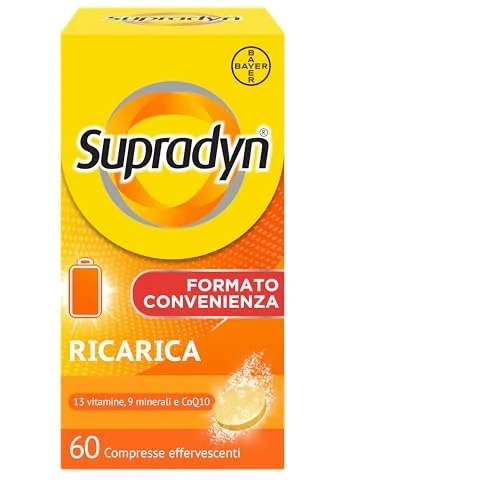 Supradyn Multivitamine-navulverpakking, compleet met vitamine A, B, C, D, E, K, mineralen en co-enzym Q10, tegen fysieke en gemiddelde vermoeidheid, 60 tabletten, oranje