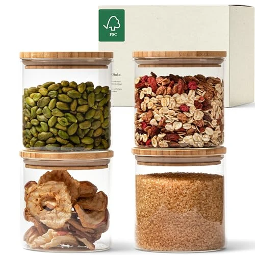 Offerta a tempo: KIVY Barattoli Vetro Ermetici [4x 600ml] - Barattolo Vetro con Coperchio - Barattolo Sale Zucchero Caffè - Barattoli Cucina in Bambù - Contenitore Sale - Porta Pasta con Coperchio - 19% da 38.99 € a 31.58 €