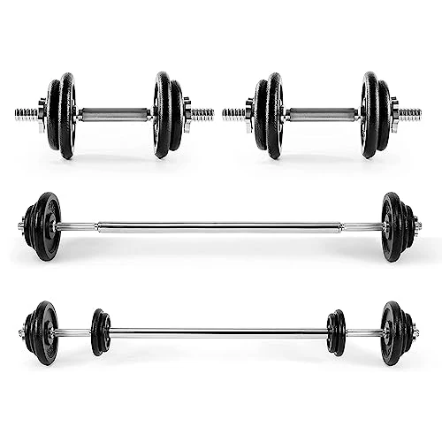 Ultrasport Set di manubri e bilancieri 30 KG, composto da 2 manubri, barra di collegamento al bilanciere più 10 dischi, 4 serrature a stella, set di manubri, set di pesi