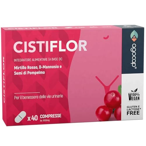 Cistiflor, D-Mannosio, Mirtillo Rosso e Semi di Pompelmo | per Cistite, Candida e Infezioni delle Vie Urinarie | 40 compresse, integratore d mannosio, cranberry, Agocap