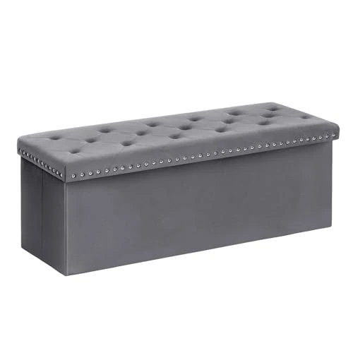 Bonlife Luxe gevouwen fluwelen opbergkist kruk voetenbank hal schoenenkast slaapkamer grijs 110x40x40cm