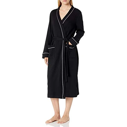 Amazon Essentials Accappatoio Leggero A Nido d'Ape A Tutta Lunghezza (Taglie Forti Disponibili) Donna, Nero, 6XL Plus