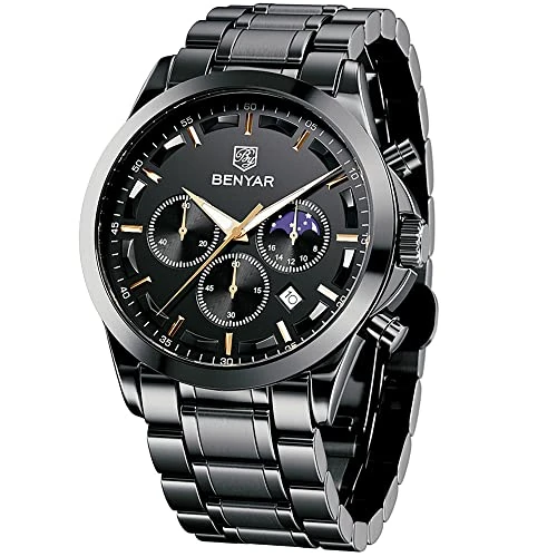 Offre limitee: BENYAR by Montre Homme Chronographe 30M Etanche Lumineuse Classique Mode Montres Bracelet en Acier Inoxydable Grand Cadran Date Analogique Quartz Montre Cadeau élégant pour Hommes de 49.99 EUR a 40.79 EUR (economie 18%)