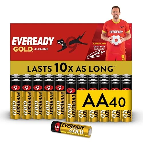 Offerta a tempo: Eveready Gold di Energizer - Pile AA (Confezione da 40) Batterie Alcaline 1,5V - potenza di lunga durata - 100% imballaggio riciclabile privo di plastica - 10 anni di conservazione - 22% da 13.99 € a 10.91 €