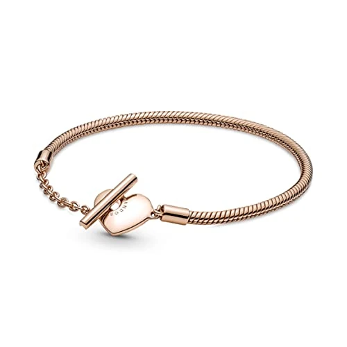 Limited offer: Pandora Moments Snake chain 14k rose gold-plated T-bar heart bracelet from 43.60 EUR to 43.60 EUR (save 0%)