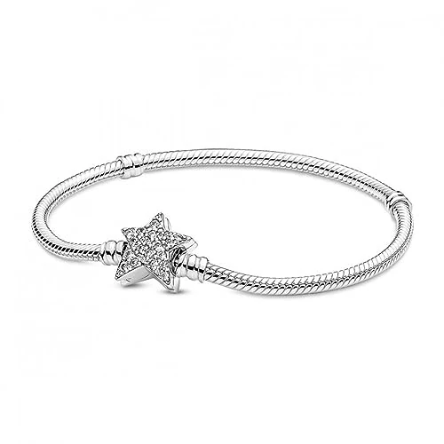 Offerta a tempo: PANDORA Bracciale Moments in maglia snake in argento Sterling con chiusura asimmetrica a stella e zirconi cubici trasparenti, 20 - 52% da 70.00 € a 33.70 €