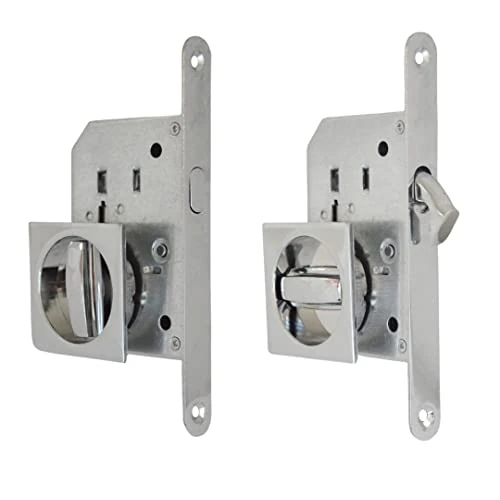 BricoShopping® set MANIGLIE per PORTA interna in legno A SCOMPARSA SCORREVOLE KIT con SERRATURA ad INCASSO GANCIO nottolino cieca QUADRATA bocchetta acciaio (Quadrato C/Serratura, Cromo Lucido)