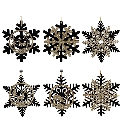 Offerta a tempo: COM-FOUR® 6x Set di ciondoli in legno per albero di Natale - Decorazioni per albero di Natale - con design a fiocco di neve - 20% da 10.99 € a 8.79 €