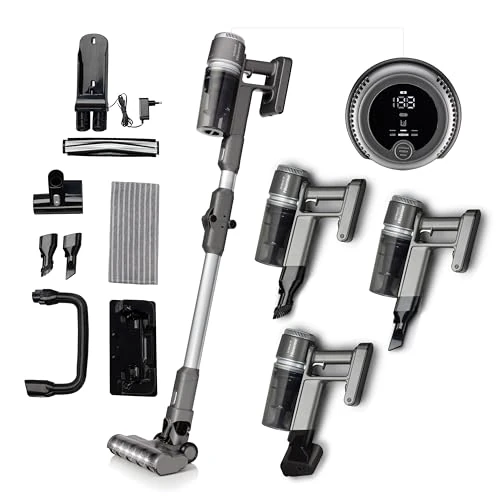 Hisense HVC6464A 3 in 1 Cordless Electric Broom Foldable Bagless Vacuum Cleaner 25.2V Battery Inverter Motor 60min Battery Life LED Display 80dB Noise 400W Front LED Lights Grey