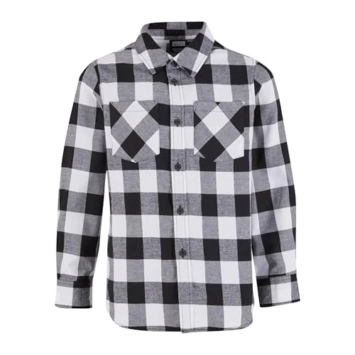 Urban Classics Camiseta de Franela para Chicos Camisa, Blanco/Negro, 146-152 cm para Niños