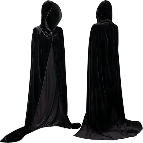 Offerta a tempo: YIHELU Mantello nero per Halloween, mantello con cappuccio, costume in velluto nero, unisex, per adulti, bambini, per cosplay, feste, Halloween, carnevale, costume da vampiro (L) - 0.00% da 22.78 € a 22.78 €
