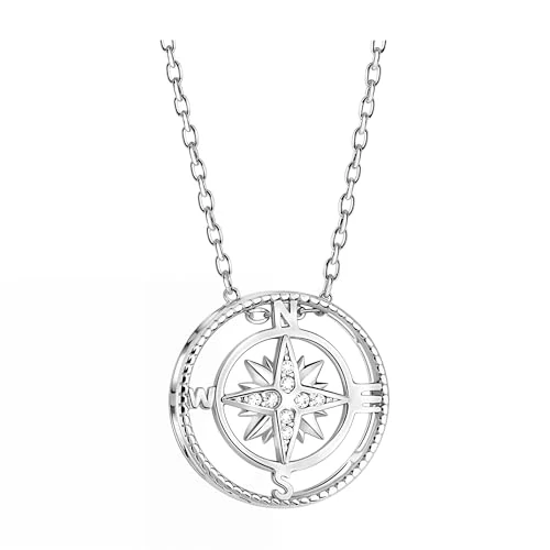 Sofia Milani - Collar para Mujeres en Plata de Ley 925 - con Circonita - Colgante de Brújula y Mapa del Mundo - N0397