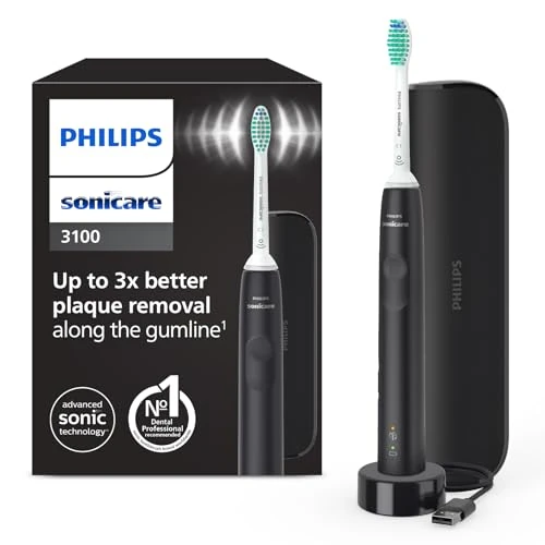 Limitiertes Angebot: Philips Sonicare 3100 elektrische Zahnbürste, Schallzahnbürste, Andruckkontrolle und Timer, Reiseetui, Schwarz, HX3673/14 von 69.99 EUR auf 36.99 EUR (Spare 47%)