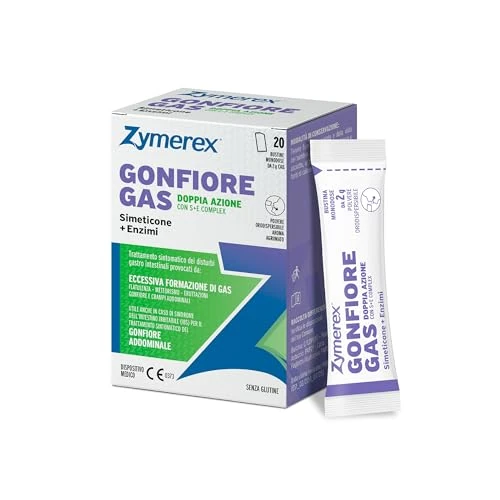 Zymerex Gonfiore Gas Doppia Azione con SE complex | 20 buste orosolubili | meteorismo | Flatulenza | Eruttazioni | Adatto in gravidanza | senza lattosio e glutine