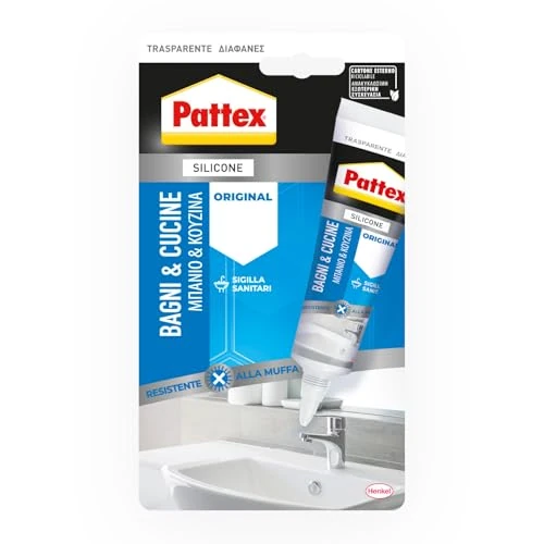 Offerta a tempo: Pattex Bagni&Cucine Original Silicone Trasparente Sigillante, Silicone Cucina e bagno multimateriale e impermeabile, Sigillante Doccia per sanitari, 1 Tubo da 50 ml - 0.00% da 7.90 € a 7.90 €