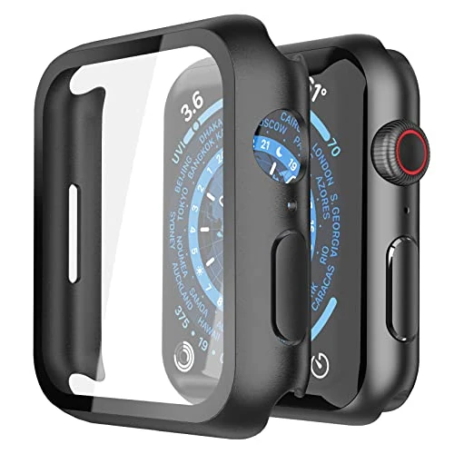Offerta a tempo: Misxi [2 Pezzi] Nero Custodia Rigida con Vetro Temperato Protezione Schermo per Apple Watch Serie 9 Serie 8 Serie 7 45mm, HD Ultra Sottile Anti-Graffio Protettiva Cover per iWatch - 0.00% da 10.99 € a 10.99 €