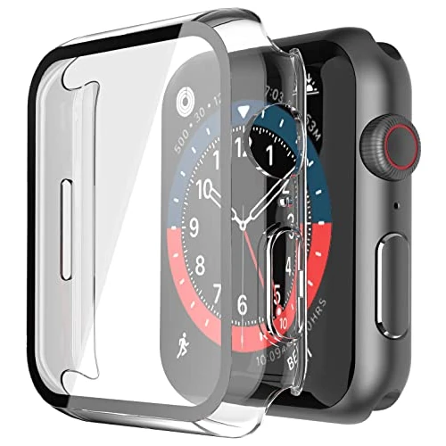 Misxi 2 Pack Clear Tempered Glass Case for Apple Watch Series 7 41mm, Ultra Thin Anti-Scratch Protective Case for iWatch