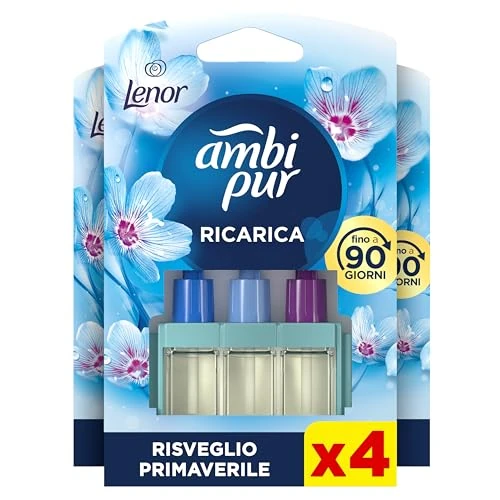 Ambipur 3Volution Despertar Primaveral Recambio De Ambientador Eléctrico,Azul, 80ml, 3 Aromas Que Se Alternan Para Eliminar Olores