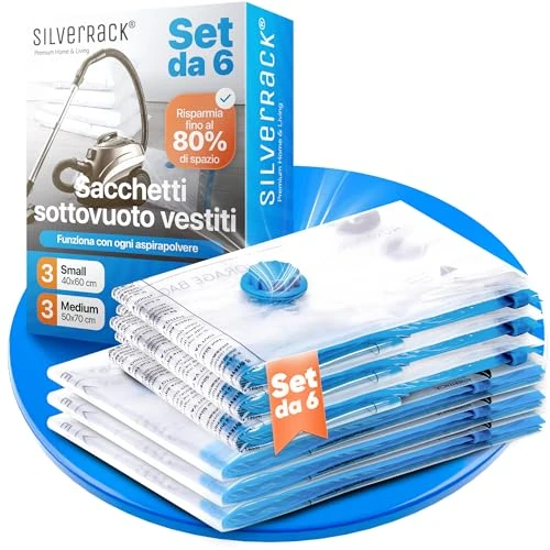 Offerta a tempo: SilverRack Set di Sacchetti Sottovuoto [6 Pezzi] in 2 Misure (3x 40x60 cm / 3x 50x70 cm) - Senza BPA - Per Abbigliamento e Piumini - 30% da 18.99 € a 13.26 €