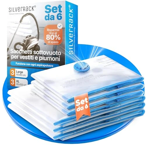 Oferta limitada: SilverRack Juego de Bolsas al Vacío para Ropa [6 Piezas] en 2 Tamaños (3x 60x80 cm / 3x 80x100 cm) – Bolsas de Compresión para Viajes, Almacenamiento y Mudanza – Bolsas de Vacio para Ropa de 19.99 € a 11.53 € (ahorro 42%)