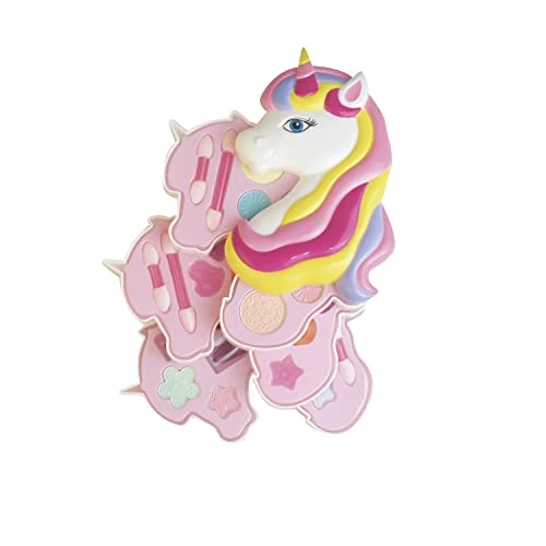 ODS - Einhorn-Kosmetiktasche, verschließbar, auf DREI Ebenen, mit Lidschatten, Rouge, Lippenstift, Lipgloss und Applikatoren, Farbe Rosa, 43703