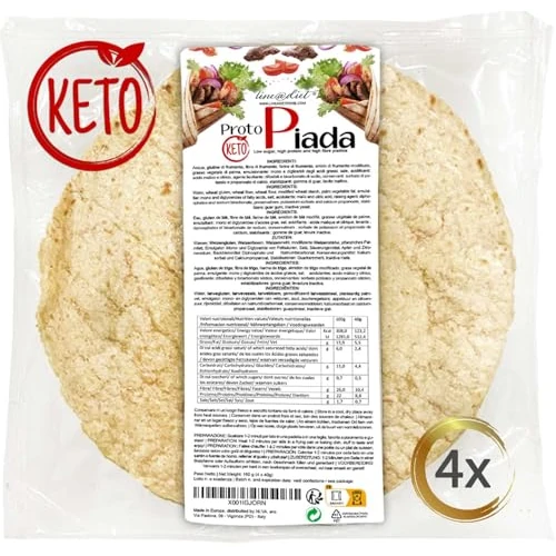 Offerta a tempo: 4 PROTOPIADE KETO Line@diet | PIADINE CHETOGENICHE ad alto contenuto PROTEINE | FASE 1 | 1 confezione da 4 PIADINE da 40 g - 29% da 13.90 € a 9.90 €