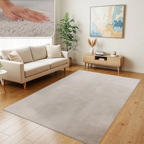 Offerta a tempo: TT Home Tappeto Soggiorno Moderno a Pelo Corto - Morbido e Antiscivolo, Lavabile, per Camera da Letto, in Finta Pelliccia, Colore:Beige, Dimensione:200x280 cm - 41% da 74.99 € a 44.43 €