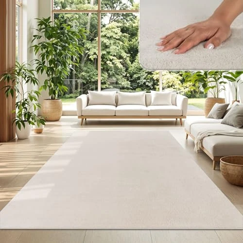 Limited offer: TT Home Large Rug Short Pile Monochrome Modern Design Washable, colour: Cream, Size:200x280 cm from 64.99 EUR to 48.68 EUR (save 25%)