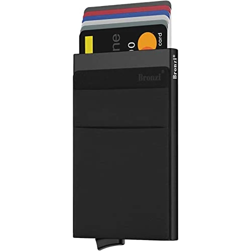 Bronzi® Wallet Card Holder Men Slim - RFID Protection Credit Card Holder - Mini Card Holder Smart Shielded Pocket Card Holder, Black