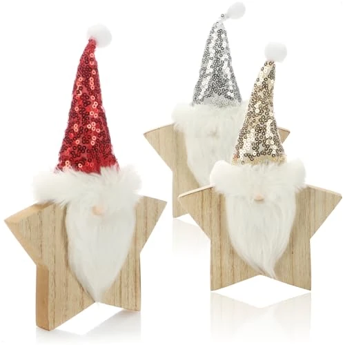 Offerta a tempo: com-four® 3X Supporto in Legno per Natale - gnomi in Feltro a Forma di Stella in Legno per Stare in Piedi - Figure Decorative in Legno Gioielli Decorativi (Stelle - Oro/Argento/Rosso) - 16% da 9.99 € a 8.39 €