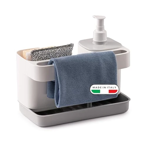 Limited-time offer: Snips Riordinello - Dish Hand Soap Dispenser & Sponge Holder, Sink Caddy Kitchen Organizer with Liquid Soap Container 400ml, Kitchen Storage Organisation Accessories 21x12x18 Made in Italy, White Grey from 13.99 GBP to 11.56 GBP (save 17%)