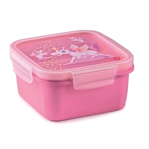 Snips, Snipslock Fiambrera Cuadrada Unicornio, Contenendor para Alimentos con 4 cierres de seguridad, Envase Alimentos 0.80 LT, Lunch box 15 x 15 x 7.5, Made in Italy, 0% libre de BPA y ftalatos