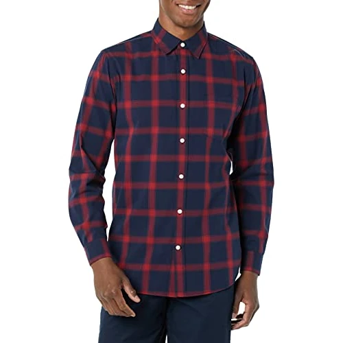 Oferta limitada: Amazon Essentials Camisa de Popelina Elástica de Corte Ajustado y Manga Larga Hombre, Azul Marino Rojo Cuadros de Vichy Grandes, S de 20.33 € a 20.33 € (ahorro 0.00%)