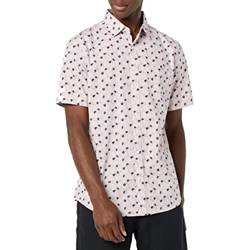 Oferta limitada: Amazon Essentials Camisa de Popelina elástica, Manga Corta (Disponible en Tallas Grandes) Hombre, Rosa Claro Estampado de Hojas de Palmera, L de 13.41 € a 13.41 € (ahorro 0.00%)