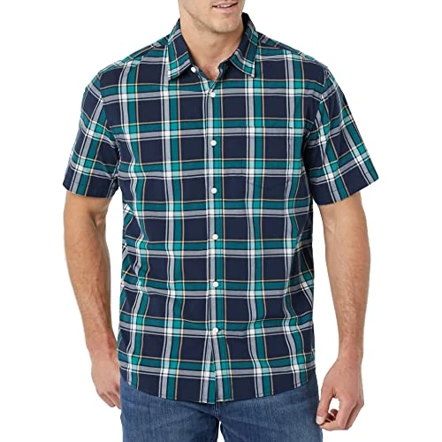 Offre limitée : Amazon Essentials Chemise en popeline extensible à manches courtes (grandes tailles disponibles) Homme, Vert Bleu Marine Moyen Plaid, XXL Grande taille Taille Tall de 16.42 € à 16.42 € (0.00% de remise)