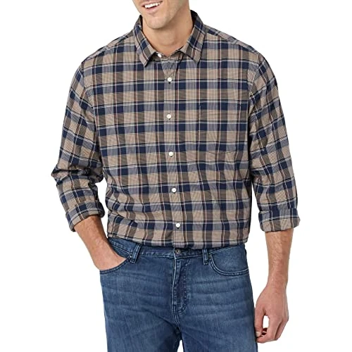 Tijdelijke aanbieding: Amazon Essentials Regular-Fit Stretch Poplin overhemd met lange mouwen, goud marineblauw geruit, X-Large van 28.49 € naar 28.49 € (0.00% korting)
