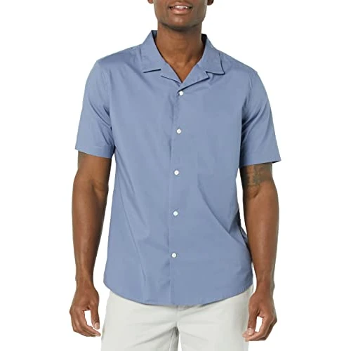 Offerta a tempo: Amazon Essentials Camicia Estiva in Cotone a Maniche Corte Stile Resort Colletto con Bottoni Uomo, Blu Slavato, XS - 0.00% da 12.48 € a 12.48 €