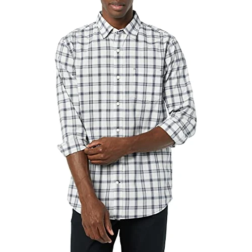 Offre limitée : Amazon Essentials Chemise en Popeline Extensible À Manches Longues Et Coupe Ajustée Homme, Bleu Marine Foncé Blanc Écossais, XL de 20.00 € à 20.00 € (0.00% de remise)