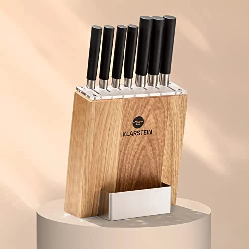 Klarstein 7-Piece Kitchen Knife Set with Block, 7 Kitchen Knives & Wooden Knife Block, Sharp Alloyed Steel Kitchen Knife Sets, Scratch-Resistant, Japanese Inspired Professional Chefs Kitchen Set