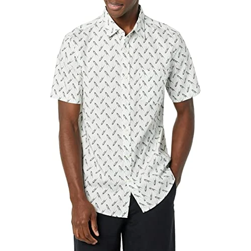 Offerta a tempo: Amazon Essentials Camicia a Maniche Corte in Popeline Elasticizzato (Disponibile in Taglie Extra Forti) Uomo, Blu Chiaro Stampa Uccello, S - 0.00% da 8.11 € a 8.11 €