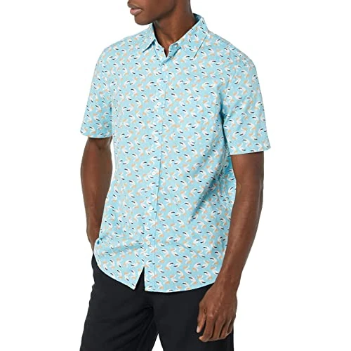 Offerta a tempo: Amazon Essentials Camicia a Maniche Corte in Popeline Elasticizzato (Disponibile in Taglie Extra Forti) Uomo, Blu Acqua, XL - 21% da 20.90 € a 16.59 €