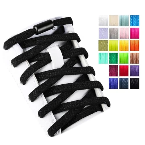 Offerta a tempo: 2 Paia Lacci Elastici con Chiusura in Metallo per Bambini e Adulti, Nero - 0.00% da 7.99 € a 7.99 €