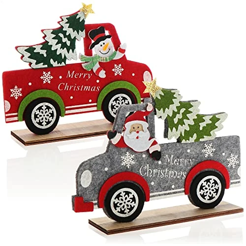 Offre limitee: com-four® 2X décorations de Noël en Feutre - Support décoratif - décoration de Table de Noël - Père Noël et Bonhomme de Neige avec Voiture comme Figurines en Feutre (Pick up - Gris Rouge) de 10.99 EUR a 8.79 EUR (economie 20%)