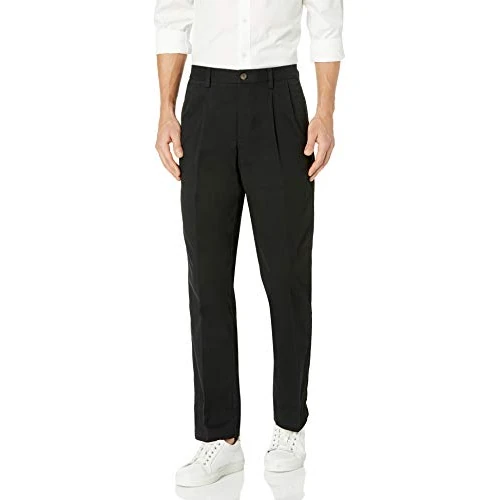 Oferta limitada: Amazon Essentials Pantalón Chino Plisado, Resistente a Las Arrugas y de Corte clásico (Disponible en Tallas Grandes y Largos Especiales) Hombre, Negro, 52W / 34L de 18.80 EUR a 18.80 EUR (ahorro 0%)