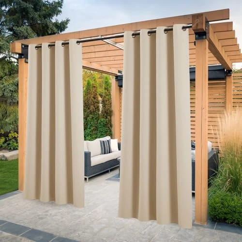 Offerta a tempo: PONY DANCE Anti-UV Tende da Esterno Impermeabili Tende da Sole per Balconi con Anelli 2 Pezzi L132 x A213 CM Blackout Curtains Termiche per Gazebo e Verande, Beige - 6% da 34.95 € a 32.95 €