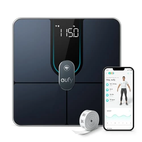eufy Personal Scale, Smart Scale P2 Pro, Digital Body Fat Scale, WLAN/Bluetooth, 16 Readings Including Weight, Heart Rate, Body Fat, BMI, Muscle/Bone Mass (Black)